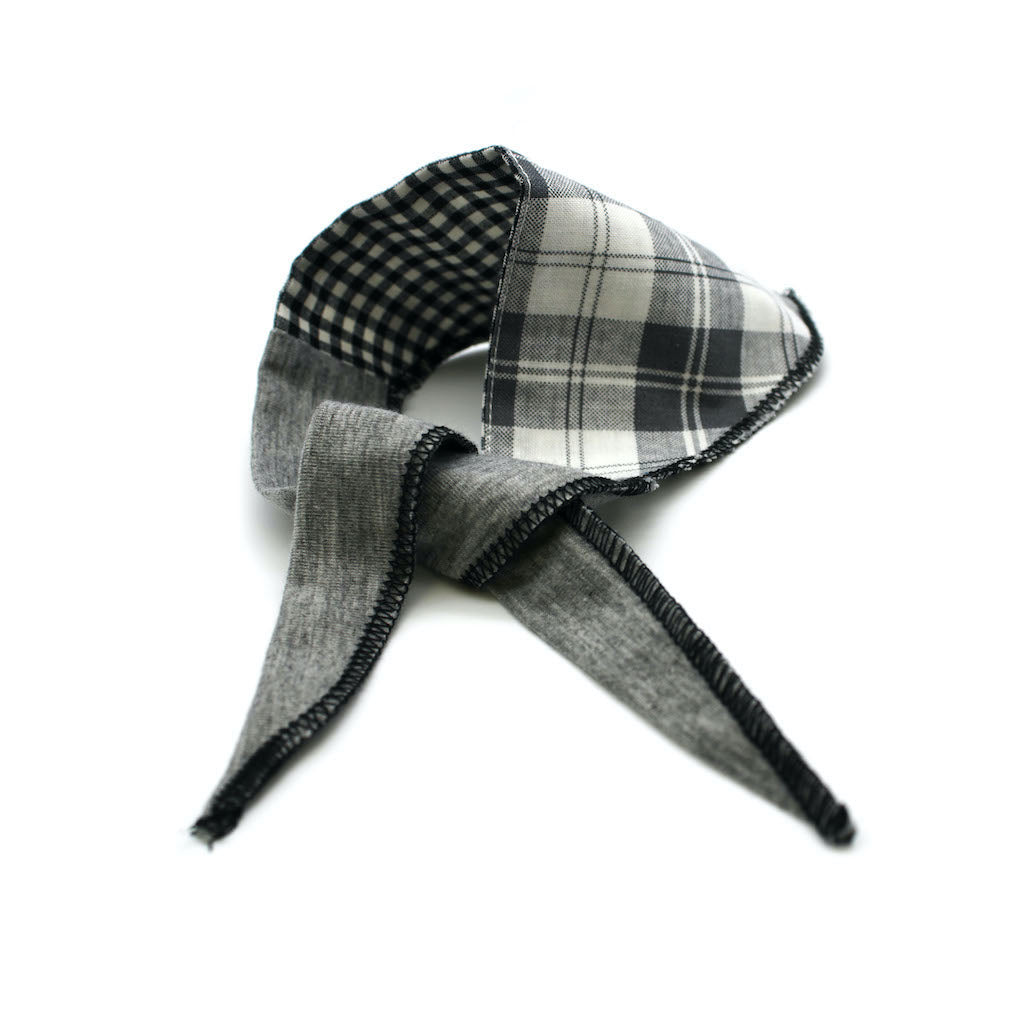 Tight Pattern Black and White Plaid Reversible Tie-On Dog Bandana